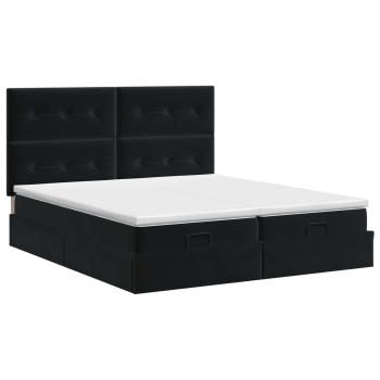 Ottoman Bett mit Matratze mit Kopfteil 2 Stk. Schwarz Samt