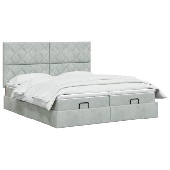Ottoman Bett mit Matratze mit Kopfteil 2 Stk. Hellgrau Samt