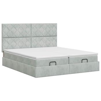 Ottoman Bett mit Matratze mit Kopfteil 2 Stk. Hellgrau Samt