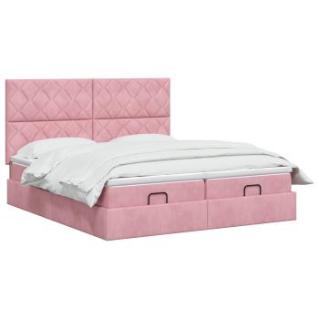 Ottoman Bett mit Matratze mit Kopfteil 2 Stk. Rosa Samt