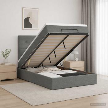 Ottoman-Bett mit Matratze und LED Dunkelgrau 120 x 190 cm Stoff