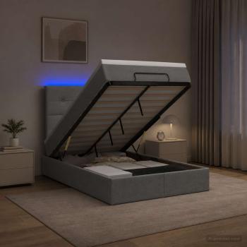 ARDEBO.de - Ottoman-Bett mit Matratze und LED Hellgrau 120 x 200 cm Stoff