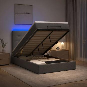 ARDEBO.de - Ottoman-Bett mit Matratze und LED Dunkelgrau 120 x 200 cm Stoff