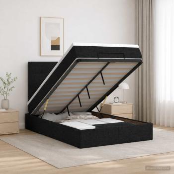 Ottoman-Bett mit Matratze und LED Schwarz 120 x 200 cm Stoff