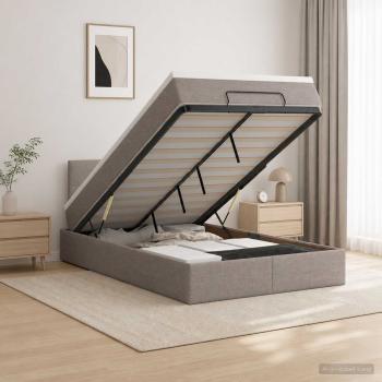 Ottoman-Bett mit Matratze und LED Taupe 120 x 200 cm Stoff