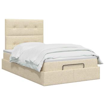 Ottoman-Bett mit Matratze und LED Creme 120 x 200 cm Stoff