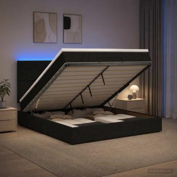 ARDEBO.de - Ottoman-Bett mit Matratze und LED Schwarz 160 x 200 cm Stoff