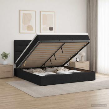 Ottoman-Bett mit Matratze und LED Schwarz 160 x 200 cm Stoff