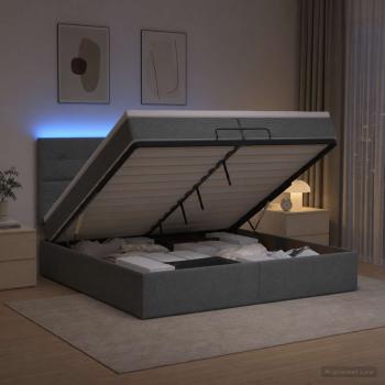 ARDEBO.de - Ottoman-Bett mit Matratze und LED Dunkelgrau 200 x 200 cm Stoff