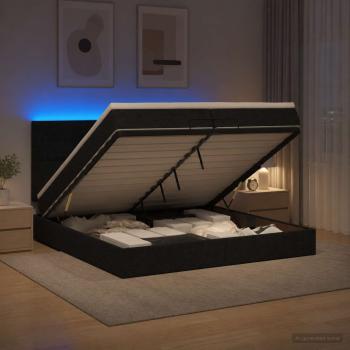Ottoman-Bett mit Matratze und LED Schwarz 200 x 200 cm Stoff
