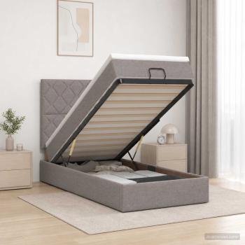 Ottoman-Bett mit Matratze und LED Taupe 90 x 190 cm Stoff