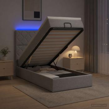 ARDEBO.de - Ottoman-Bett mit Matratze und LED Hellgrau 90 x 200 cm Stoff
