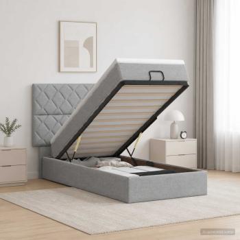 Ottoman-Bett mit Matratze und LED Hellgrau 100 x 200 cm Stoff