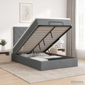 Ottoman-Bett mit Matratze und LED Dunkelgrau 120 x 190 cm Stoff