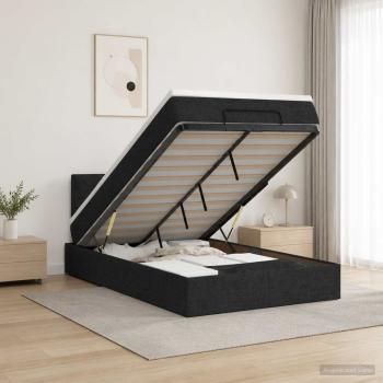 ARDEBO.de - Ottoman-Bett mit Matratze und LED Schwarz 120 x 200 cm Stoff