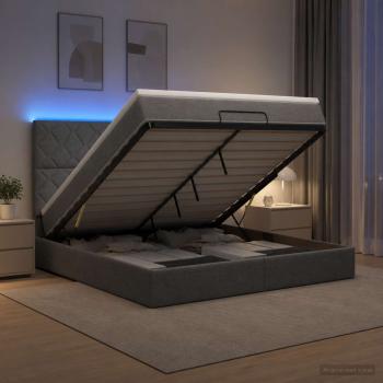 Ottoman-Bett mit Matratze und LED Dunkelgrau 140 x 190 cm Stoff