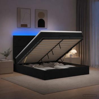ARDEBO.de - Ottoman-Bett mit Matratze und LED Schwarz 140 x 200 cm Stoff