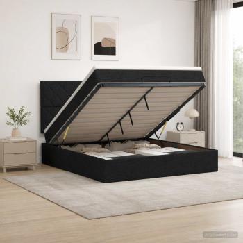Ottoman-Bett mit Matratze und LED Schwarz 140 x 200 cm Stoff