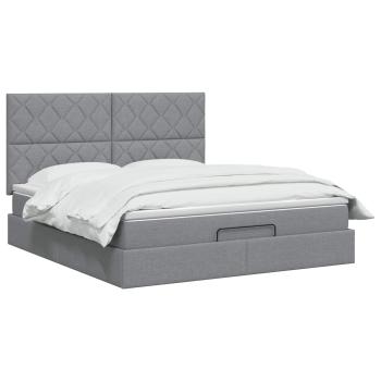 Ottoman-Bett mit Matratze und LED Hellgrau 160 x 200 cm Stoff