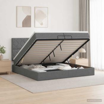 ARDEBO.de - Ottoman-Bett mit Matratze und LED Dunkelgrau 200 x 200 cm Stoff