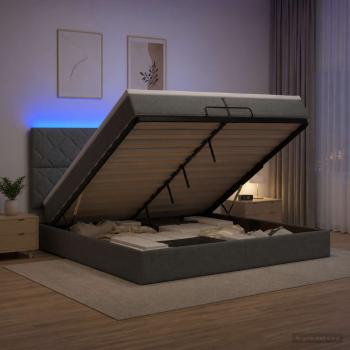 Ottoman-Bett mit Matratze und LED Dunkelgrau 200 x 200 cm Stoff