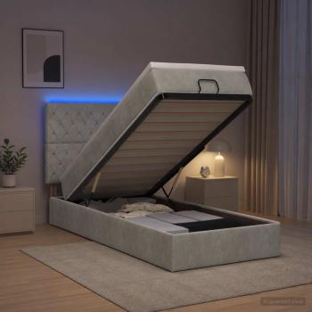 ARDEBO.de - Ottoman-Bett mit Matratze und LED Hellgrau 80 x 200 cm Samt