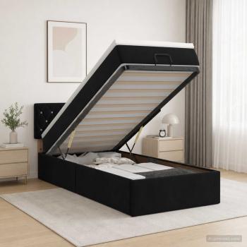 Ottoman-Bett mit Matratze und LED Schwarz 80 x 200 cm Samt