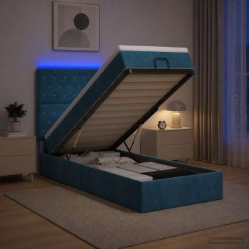 ARDEBO.de - Ottoman-Bett mit Matratze und LED Dunkelblau 80 x 200 cm Samt