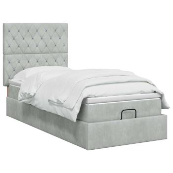 Ottoman-Bett mit Matratze und LED Hellgrau 90 x 190 cm Samt