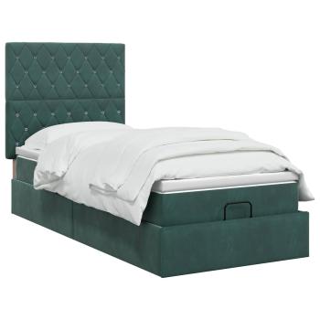 Ottoman-Bett mit Matratze und LED Dunkelgrün 90 x 190 cm Samt