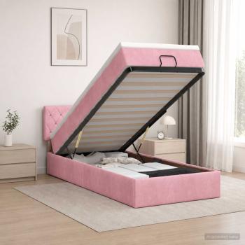 ARDEBO.de - Ottoman-Bett mit Matratze und LED Rosa 90 x 190 cm Samt