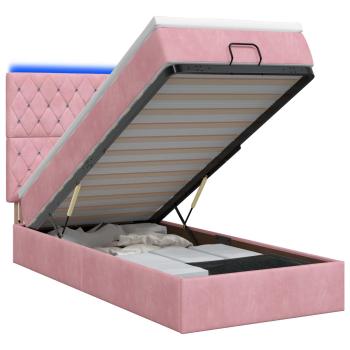 Ottoman-Bett mit Matratze und LED Rosa 90 x 190 cm Samt