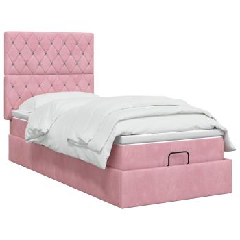Ottoman-Bett mit Matratze und LED Rosa 90 x 190 cm Samt