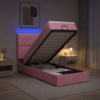 Ottoman-Bett mit Matratze und LED Rosa 90 x 190 cm Samt