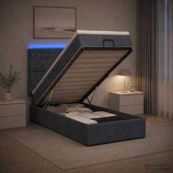 Ottoman-Bett mit Matratze und LED Dunkelgrau 90 x 200 cm Samt