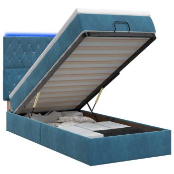 Ottoman-Bett mit Matratze und LED Dunkelblau 100 x 200 cm Samt