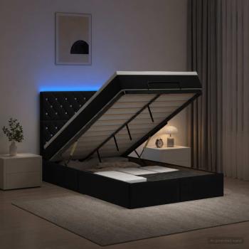 ARDEBO.de - Ottoman-Bett mit Matratze und LED Schwarz 120 x 190 cm Samt