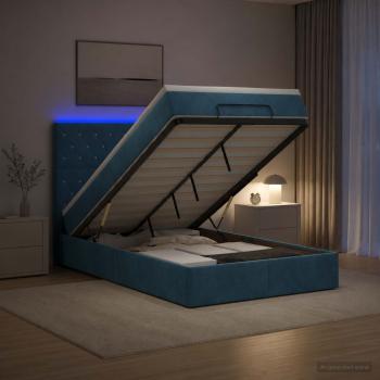 ARDEBO.de - Ottoman-Bett mit Matratze und LED Dunkelblau 120 x 200 cm Samt
