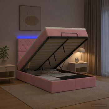 ARDEBO.de - Ottoman-Bett mit Matratze und LED Rosa 120 x 200 cm Samt