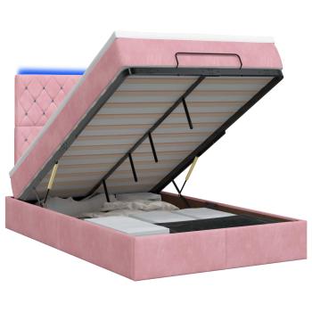 Ottoman-Bett mit Matratze und LED Rosa 120 x 200 cm Samt