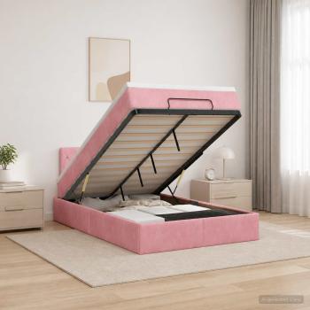 Ottoman-Bett mit Matratze und LED Rosa 120 x 200 cm Samt