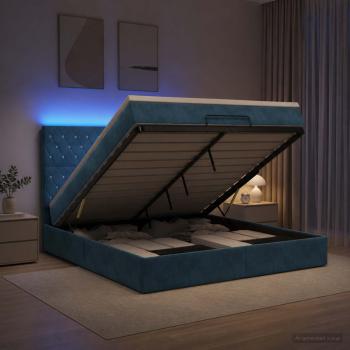ARDEBO.de - Ottoman-Bett mit Matratze und LED Dunkelblau 140 x 190 cm Samt