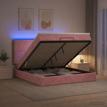 ARDEBO.de - Ottoman-Bett mit Matratze und LED Rosa 140 x 190 cm Samt