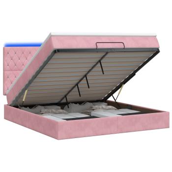 Ottoman-Bett mit Matratze und LED Rosa 140 x 190 cm Samt