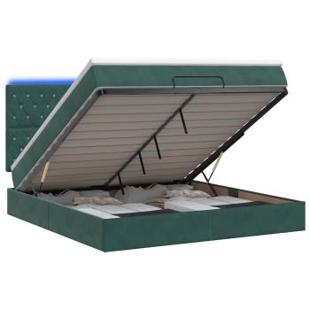 Ottoman-Bett mit Matratze und LED Dunkelgrün 140 x 200 cm Samt