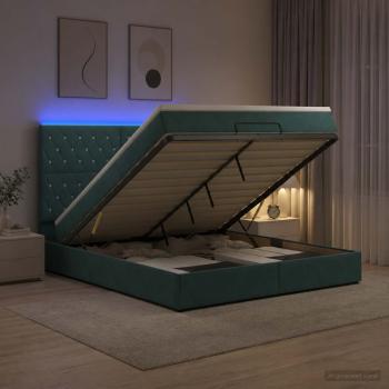 Ottoman-Bett mit Matratze und LED Dunkelgrün 140 x 200 cm Samt