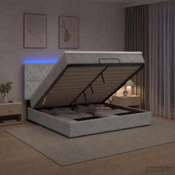 Ottoman-Bett mit Matratze und LED Hellgrau 180 x 200 cm Samt