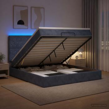 ARDEBO.de - Ottoman-Bett mit Matratze und LED Dunkelgrau 180 x 200 cm Samt