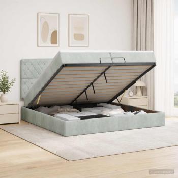 Ottoman-Bett mit Matratze und LED Hellgrau 200 x 200 cm Samt