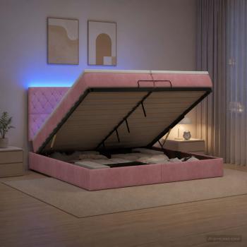 Ottoman-Bett mit Matratze und LED Rosa 200 x 200 cm Samt